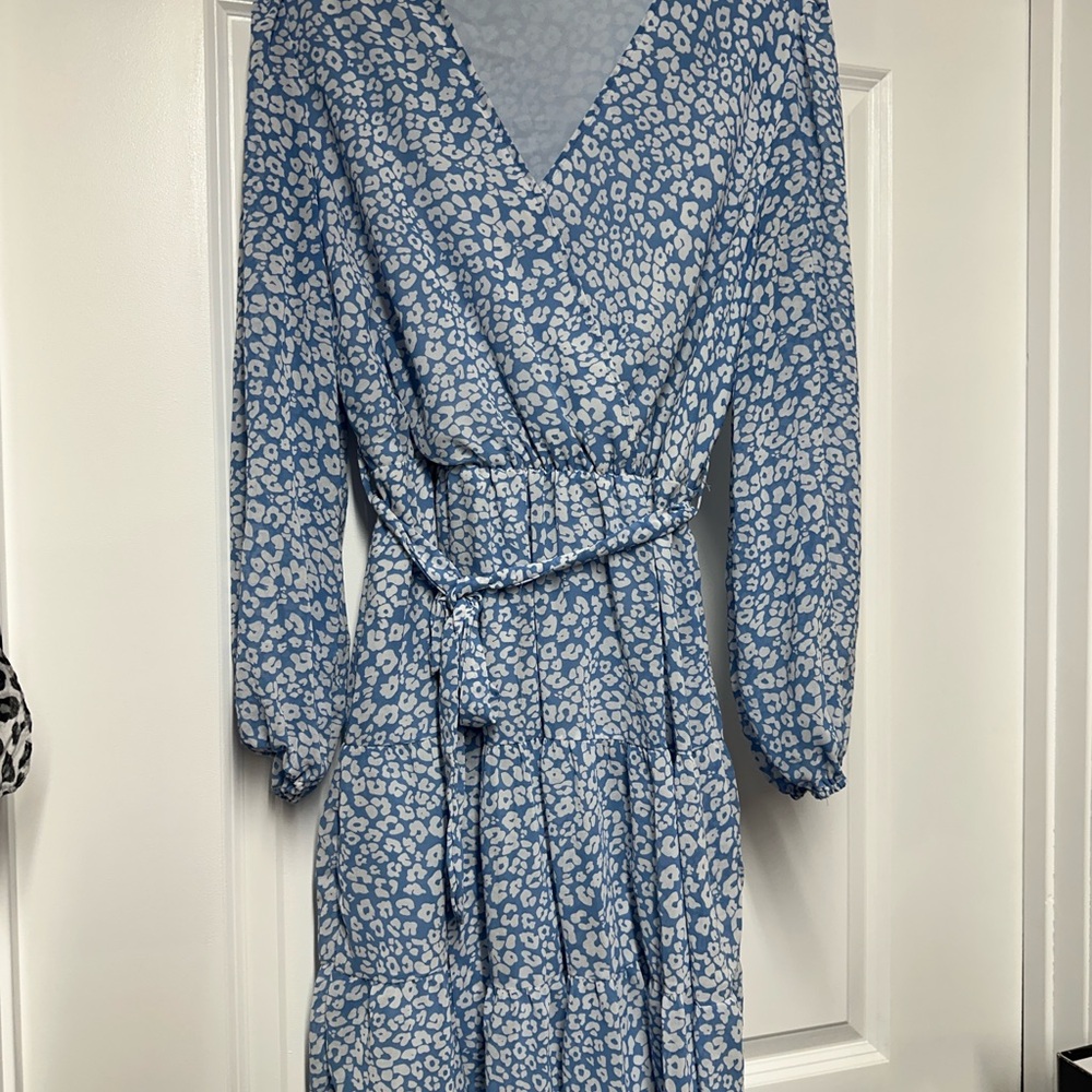 Blue Leopard Print Wrap Dress